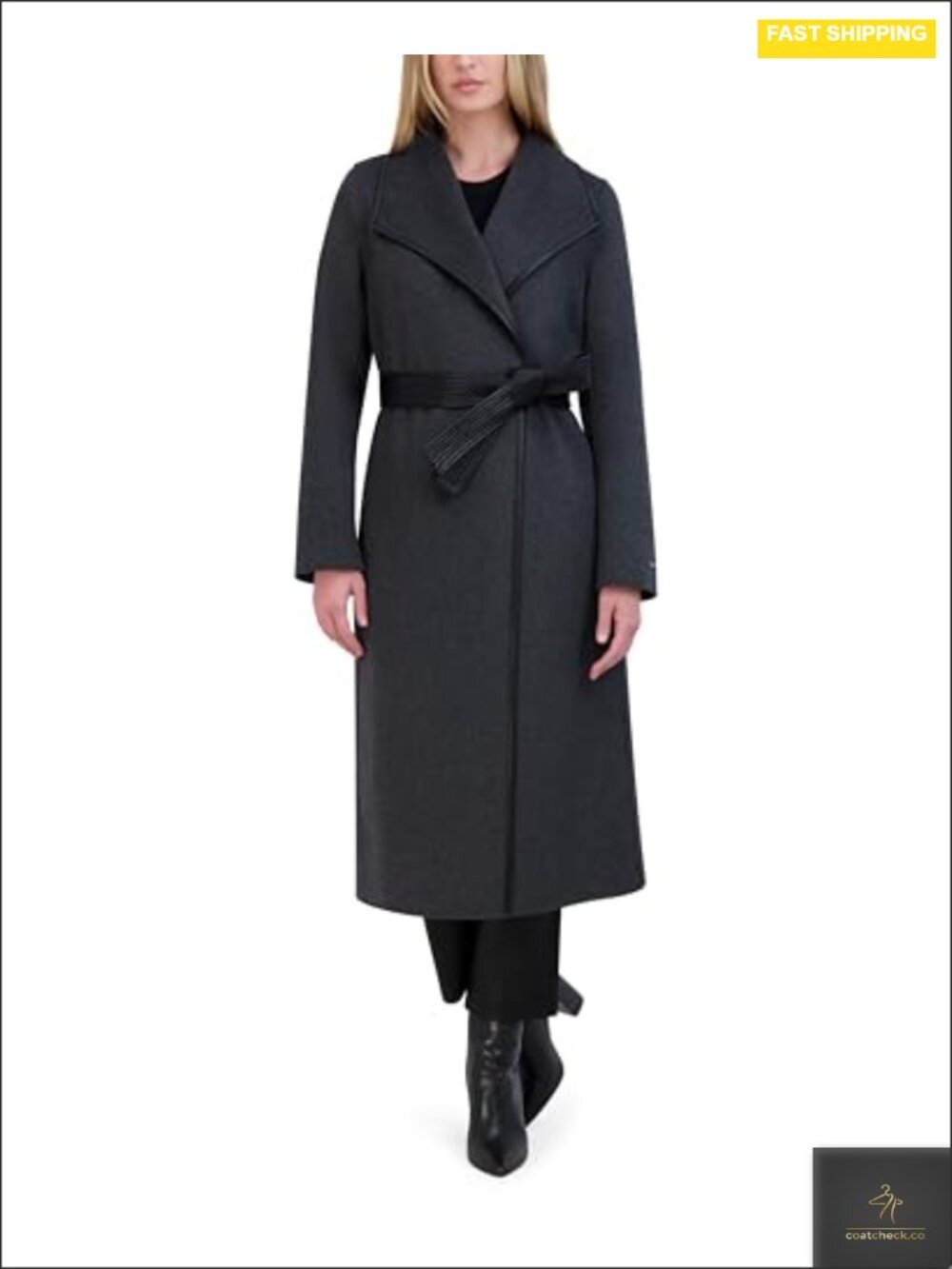 Longline Wool Blend Wrap Coat with Belt